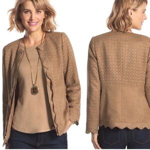 Chico’s Size 1 Tan Brown Faux Suede Perforated Lightweight Jacket Chicos Medium